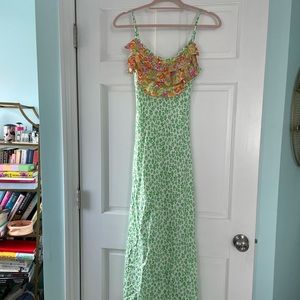 Rixo for target green leopard ruffled slip dress